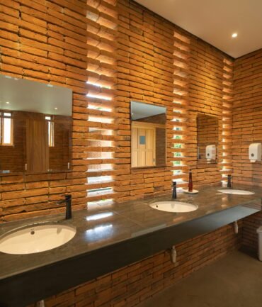 Public toilet, restroom in restaurant or shopping mall, interior decoration design